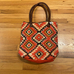 NWT Pine Creek Navajo Knit Boho Southwestern Tote Bag Purse Lined Orange Black